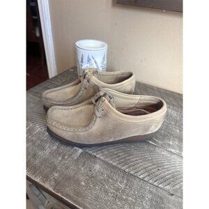Clarks Wallabee Shoes Womens Size 6m Beige Suede Moc Toe Crepe Sole 35395